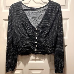 Deep V, long sleeved blouse from HEART HIPS size M but fits more like a L
